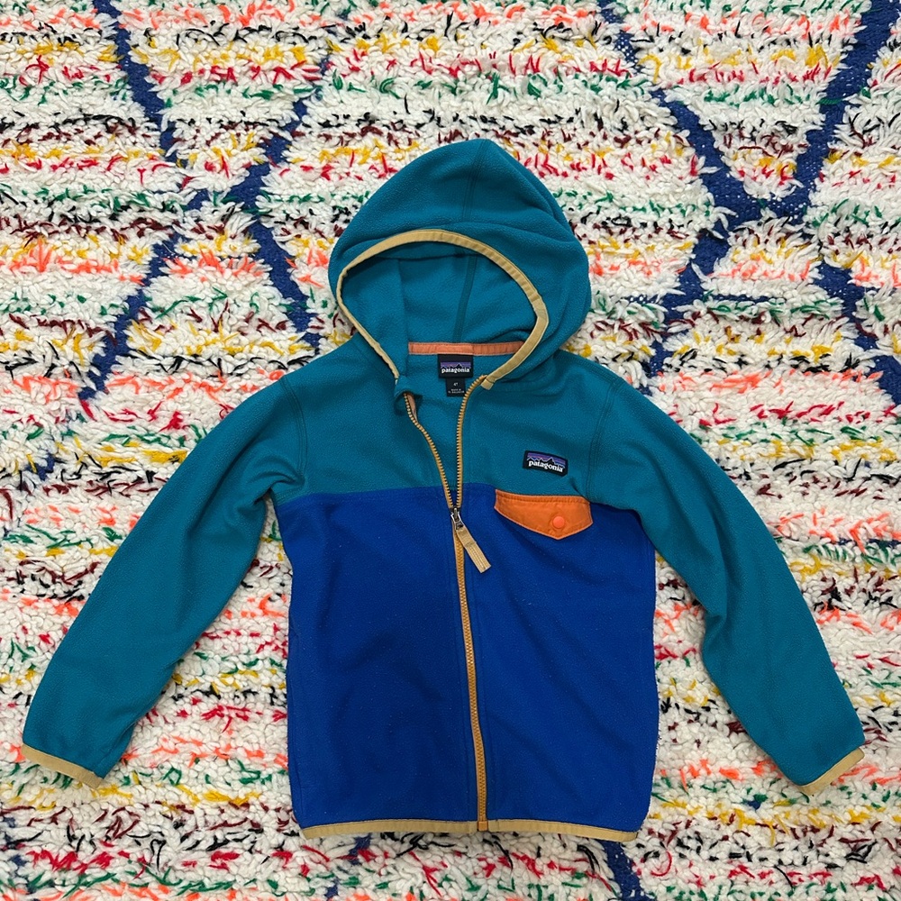 Patagonia Kids' Teal and Blue Zip-Up Hoodie 4T micro D snap T